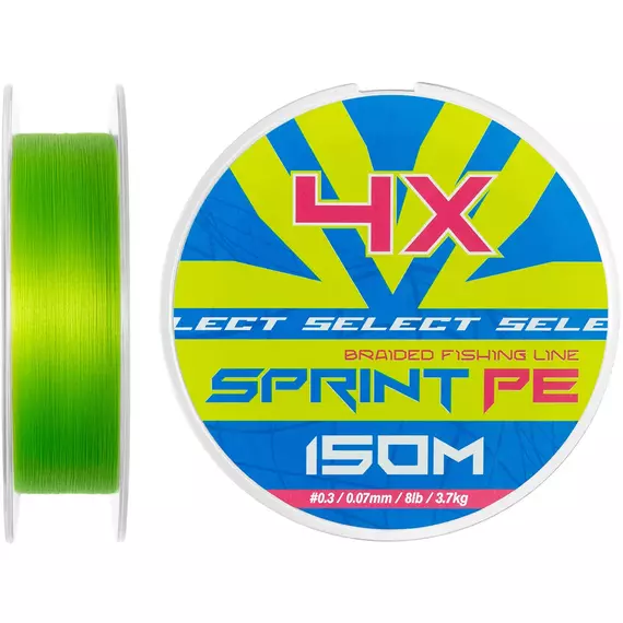 Шнур Select Sprint PE 4X Light Green 150m #0.3/0.07mm 8lb/3.7kg, Диаметр: 0.07mm, Размотка: 150m, Выберите цвет: салатовий, фото 